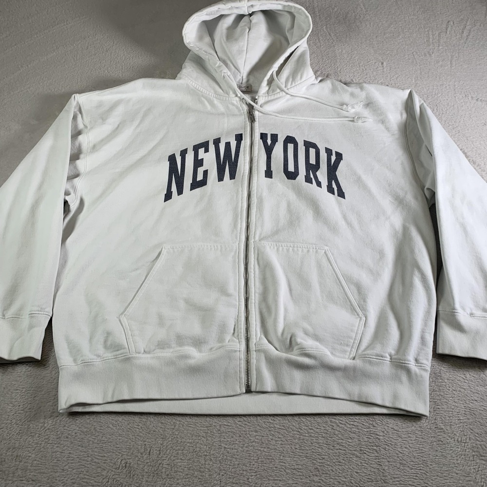 J. Galt Hoodie Sweatshirt Womens One Size White Full Zip New York Graphic Fleece